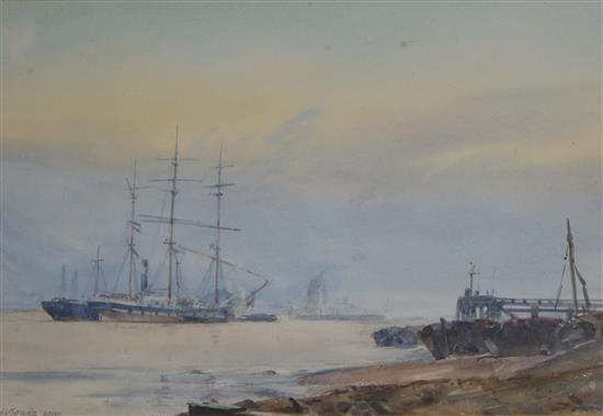 H.W. Stagg, watercolour, Charlton, Lower Thames, signed and dated 1909 24 x 34cm.